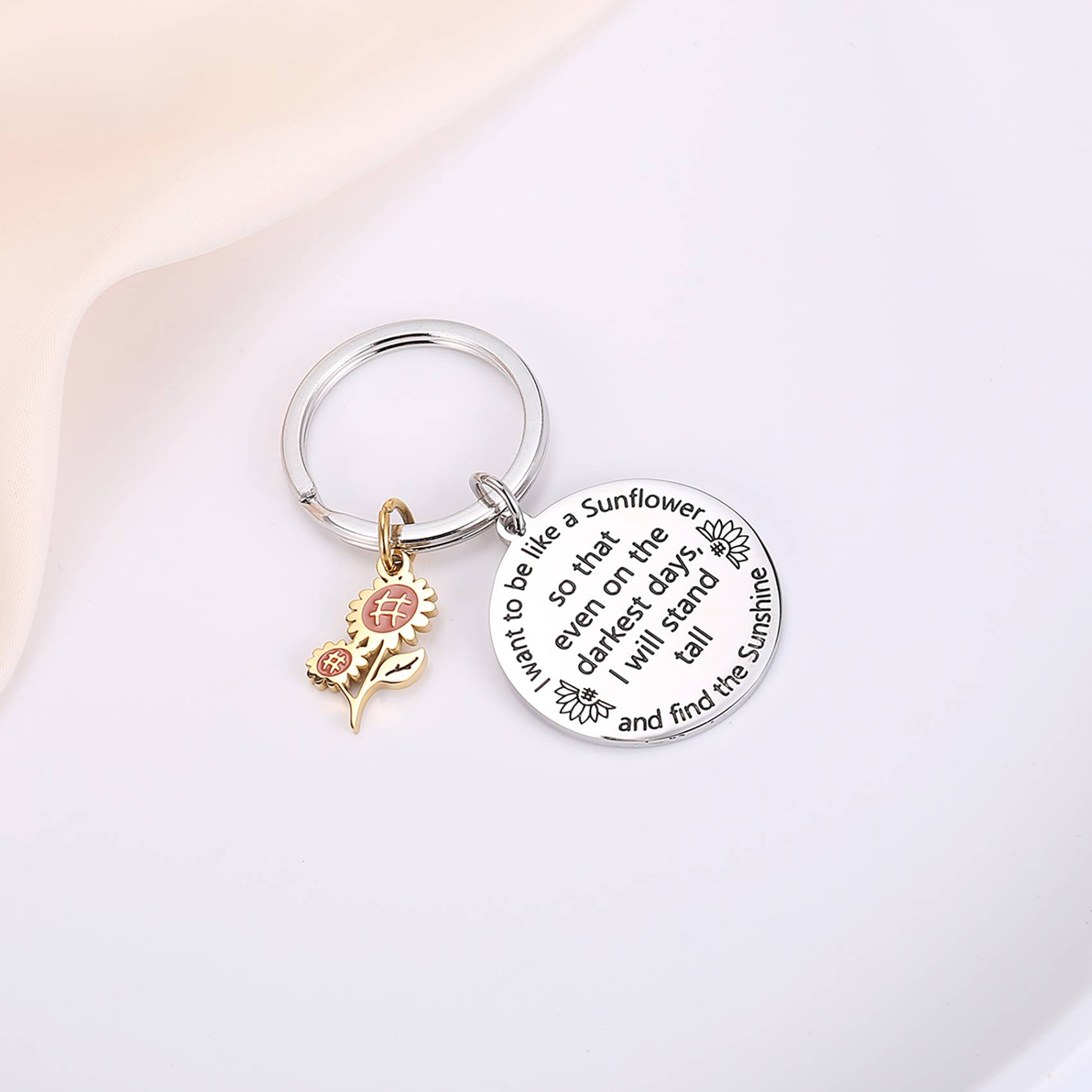 Wholesaling round tag sunflower pendant keychain custom 