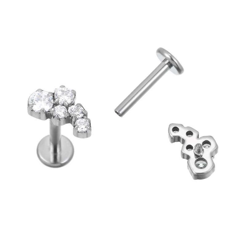 Wholesales Threaded Flat Back Zircon Titanium Lip Piercing