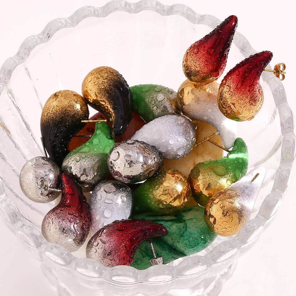 2024 Hot Sale Vintage Various Colors Painting Bean Stud Earrings 
