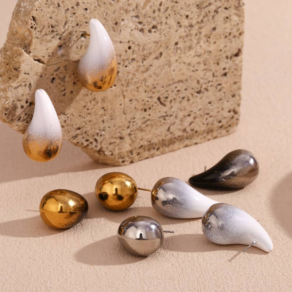 2024 Hot Sale Vintage Various Colors Painting Bean Stud Earrings 