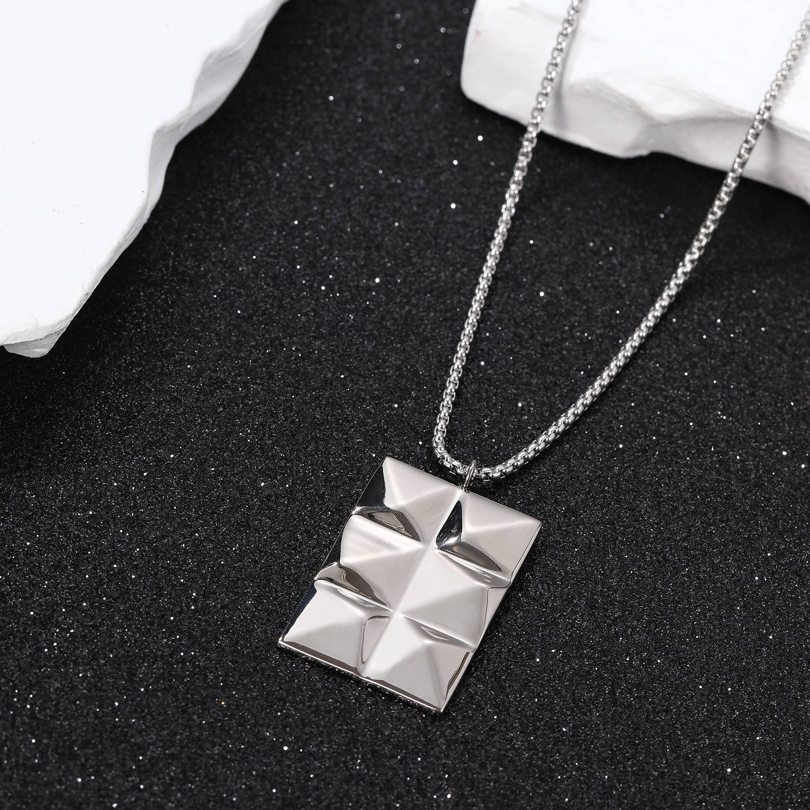Titanium Punk Hip Hop High Quality Men's Square Pendant Necklace