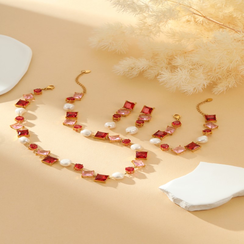 Luxury shiny zircon pearl earrings bracelet necklace collection