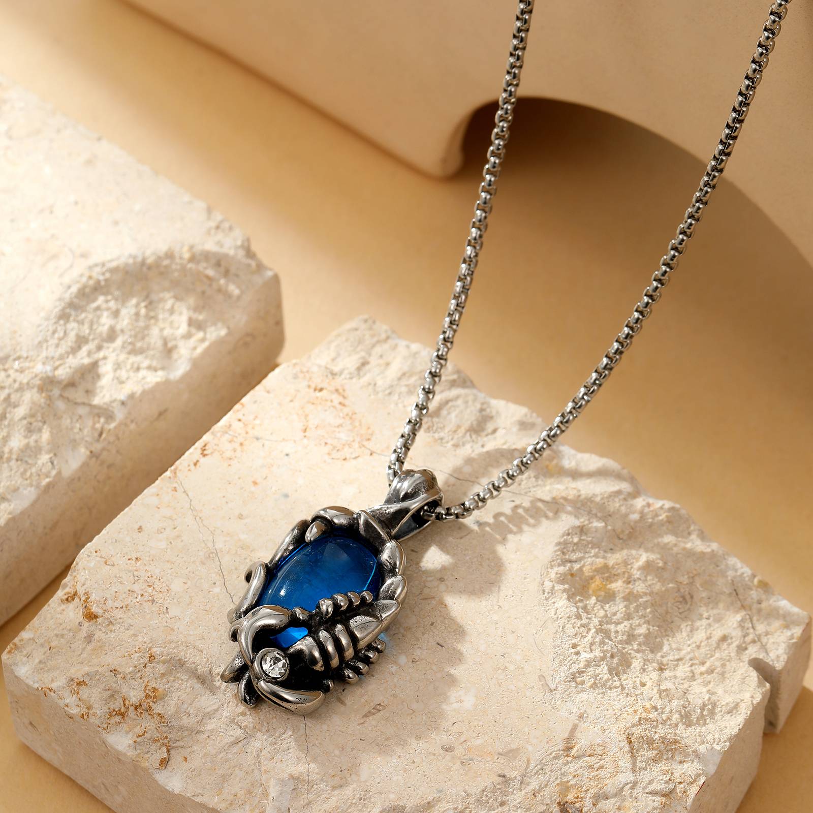Flongo Gothic Blue and Red Scorpion Stone Pendant Necklace Men Vintage
